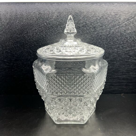 Anchor Hocking Other - Anchor Hocking Wexford Cookie Jar w/ Lid Cut Glass 1960’s MCM Regency